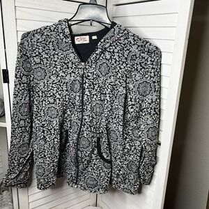 VINTAGE COTTON Brand Women's Zip Up Hooded Sweatshirt Size 1X‎ Dark Gray & White